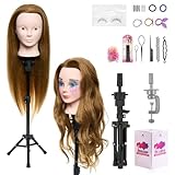Neverland 24 Zoll Schminkkopf Frisierkopf Friseur mit Ständer 50% Echthaar Haar Übungskopf Trainingsköpfe Puppenkopf Friseurkopf Ausbildung Kopf Mit Halter + Hair Styling Braid Set
