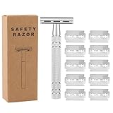 YPYMOD Rasierhobel für Männer, Handrasierer,2-Seitigem Klingenkopf Safety Razor, Aus Edelstahl 10 Rasierklingen(Silber)