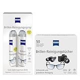 ZEISS Set aus 1x Brillen-Reinigungs-Spray alkoholfrei Doppelpack 2x 120ml und 1x ZEISS Brillen-Reinigungstücher mit Alkohol 50 Stück