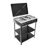 5 Brenner Gasgrill Freistehender Erdgasherd mit Deckel Naturgasherd 2,5kW Campingofen BBQ Gas Grillwagen Grillküche Outdoor Standgrill für Camping, NG/LPG