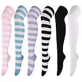 DRESHOW 6 Paar Damen und Mädchen Kniestrümpfe Overknee Lange Strümpfe Streifen Oberschenkel Hohe Socken Sport Socken Leggings Strümpfe