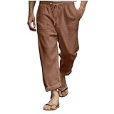 Herrenhose aus Baumwoll-Leinen, Sommerhose mit Kordelzug, elastische Taille, gerades Bein, atmungsaktiv, bequem, lässig, leicht, weich, für Yoga, Strand, Wandern, Alltag, mehrere Farben und Größen
