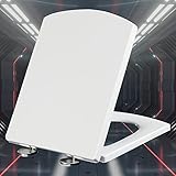 WC-Sitz mit Absenkautomatik, Weiß, WC-Sitz mit Absenkautomatik, Absenkautomatik-WC-Sitz, Einfache Befestigung von oben, Stabiler WC-Klo-Toilettendeckel, Schnellverschluss für einfache Reinigung,W