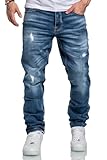 REPUBLIX Herren Jeans Regular Straight Fit Denim Hose Destroyed R7998 Hellblau W36/L32