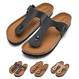 Torotto Damen Zehentrenner Flip Flops Pantoletten Hausschuhe Sportliche Kork-Fußbett Schlappen Mit Verstellbarer Rieme Sandalen(schwarz,40 EU)