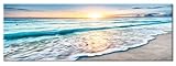 Leinwand Bilder Groß 120x30 cm XXL Poster & Kunstdrucke Wandbilder Wohnzimmer Bild Aesthetic Room Decor Moderne Kunst Leinwandbilder Natur - Strand - Sonnenuntergang (Ohne Rahmen)