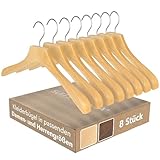 SUITS VIENNA® Kleiderbügel Garderobe | 8 Stück | Stabile Garderobenbügel aus Holz für schwere Jacken und Mäntel | Holz Kleiderbügel Breite Schulterauflage (Natural - 43 cm)