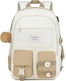 YAMTION Schulrucksack für Teenager Mädchen,15.6 Zoll Laptop Rucksack Kinder Büchertasche für Mittelschule College-Studenten,Süße Schultasche (KhakiBeige, 15.6inches)