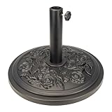 DWELLTON® Sonnenschirmständer mit Blumenmuster – robuster Metallständer für Garten, Terrasse, Sonnenschirm, Baldachin (Gusseisen, strapazierfähig) (12,0 kg, Schwarz)