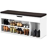 RELAX4LIFE Schuhbank, Schuhablage mit 3 Ablage & Stauraum, Schuhtruhe mit Sitzfläche, Schuhregal für niedrige & hohe Schuhe, Sitzbank für Wohnzimmer & Flur & Schlafzimmer, 104 x 30 x 48 cm (Weiß)