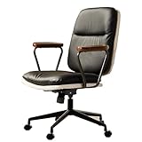 Ergonomischer Büro-Schreibtischstuhl aus Leder mit Armlehnen, moderner gepolsterter Gaming-Arbeitsstuhl, Drehstuhl, Rollstuhl mit Schaukelmodus, für Zuhause und Schlafzimmer, Schwarz