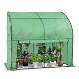 VOUNOT® Gewächshaus Foliengewächshaus, Anlehngewächshaus mit Seitenwände Aufrollbar, Tomatengewächshaus Winterfest Stabil, 200x100x180cm Grün