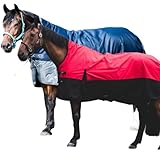 Pferdedecke 600D High Neck Polarfleece Weidedecke Winterdecke Regendecke Turnout : Fleece Navy/Grey 135
