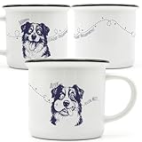Hund Australien Shepherd „fliegende Honigbonbons“ – Keramiktasse, Emaille - Optik| lustige Tasse für Erwachsene, Kinder und Jugendliche