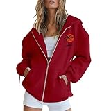 Generisch Sweatjacke Damen Hoodie Sweatshirt Casual Kapuzenjacke Oversize Zipper Sportjacken Langarm Einfarbig Pullover Oberteile Herbst College Jacken Reißverschluss Mantel Mit Taschen S-3Xl