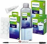 DaBrema Rundum-Pflegeset für Philips AquaClean Kaffeevollautomaten (enthält Wasserfilter CA6903), Entkalker 250 ml, Schmierfett HD5061, Kaffeefettlöser CA6704/10 (6 Tabletten), Reinigungsbürste