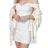 Abeillo Pashmina Schals für Damen,Elegante Pashmina Schals,Soft Schultertuch für Damen Hochzeiten Abendkleider(Weiß)