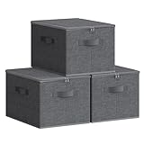 SONGMICS Aufbewahrungsbox mit Deckel, 3er Set, faltbare Stoffbox mit Griffen, Aufbewahrung für Kleidung, 40 x 30 x 25 cm, Vliesstoff, schiefergrau RYZB03G