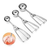 3 Stück Eisportionierer Edelstahl Eislöffel mit Auslöser für Eiscreme Plätzchen Kuchen Teig