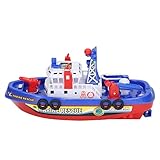 Prevessel Spielzeug-Feuerwehrschiff mit automatischer Wasserspray, pädagogisches Musiklicht, elektrisches Badeboot Kinder, Spielzeug und Mädchen