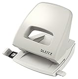 Leitz Büro Locher aus Metall, Für 25 Blatt, Anschlagschiene mit Formatangaben, Ergonomisches Design, grau, NeXXt-Serie, 50050085