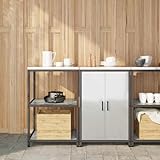 Massbinet Küchenlager-Set 2 pcs Silber 120 x 50 x 92 cm Verzinkter Stahl Küchenschrank Sideboard Türen Buffetschrank mit Arbeitsplatten Küchenbuffet Verstellbarem Regal Landhausstil