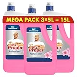 Mr. Proper Professional Allzweckreiniger Kirschblüte, 15L (3 x 5 L), Entfernt Hartnäckige Verschmutzungen 40 % Schneller, für den Einsatz in Großküchen, Büros, Kliniken und Krankenhäusern
