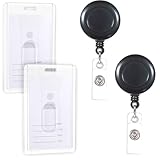 LIQWEI 2 Stück Ausweishalter, 2 Stück Schlüsselband Ausziehbar, Vertikaler Transparente Kartenhülle Ausweishülle Ausweisclip für Studenten Mitabeiter Schule Büro