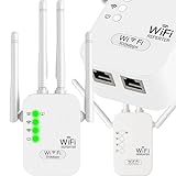 Retoo WLAN Repeater Verstärker WiFi N 300 Mbit/s 2,4GHz 4 Antennen Repeater Router Access Point Modus WPA/WPA2 WPS Funktion EU Stecker Weiß einfache Installation für stabile Internetverbindung