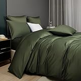 Luofanfei Mako Satin Baumwolle Bettwäsche 135x200 Olivgrün Grün Kühlend Glatt Muster Atmungsaktiv Bettwäsche Set Weich und Bügelfrei Uni Bettbezug Einzelbett und Kissenbezug 80x80 cm