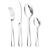 24 teilig Besteck Set für 6 Personen, Edelstahl Essbesteck Set mit Messer Gabel Löffel, Tafelbesteck für Haus/Party/Restaurant, Spülmaschinenfest & Hochglanzpoliert