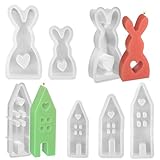 5 STK Silikonformen Gießformen Haus und Hase, Silikonform Ostern Gießform Häuser Osterhase Giessformen für Sojawachs Kerzen, Seife, Gips, Handwerk