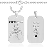 Lumari Gold Personalisierte Halskette Herren mit Gravur - Dog Tag Papa & Kindernamen, Anhänger Geschenk für Vatertag, Geburtstag - ID Kette, Silber
