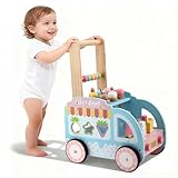 Lauflernwagen aus Holz, Wooden Baby Walker Spielzeug für Kinder ab 12 Monate 1 Jahr, Holzspielzeug Kleinkinder, Montessori Spielzeug, Geschenk für Jungen und Mädchen (Eiscreme)