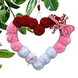 Herzförmiger Türkranz – Wandkranz mit Fellknäueln, Dekoration Romantisches Herz | Kranz-Ornament, flauschiger Wandkranz, Schleifendekoration, rustikales Herz, Kranz für die Haustür, Valentinstag, Verl
