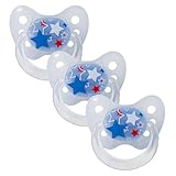 Dentistar Latex Schnuller 3er Set - Nuckel Größe 3, ab 14 Monate - Naturkautschuk Beruhigungssauger für Babys - Sterne, blau
