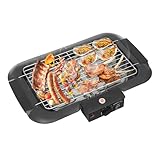 2000W Elektrischer Tischgrill 50x31x8cm 304 Edelstahl Tischgrill mit 6 Gänge Einstellbare Temperatur Elektrogrill Einfache Reinigung Elektrischer Barbecuetischgrill mit Wasserschale (Schwarz)