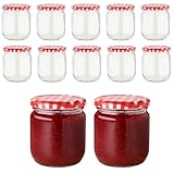 Devitre 12er Set Marmeladengläser 425 ml Einmachgläser mit Deckel + Etiketten