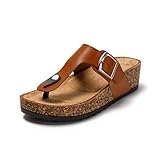 JOMIX Sandalen Damen Sommer Flip Flops Damen Elegant Keilabsatz Sandaletten Zehentrenner Kuntleder Weiche Kork Fußbett (Camel, 40 EU)