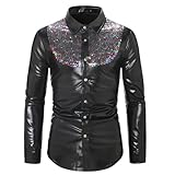 DUHENWU Herren Paillettenhemd Langarm Glänzende Hemd Disco Kostüm 70Er 80Er Jahre Freizeithemd Karneval Fasching Show Hochzeit Kleidung Für Männer Party Business Shirt Bügelfrei Hemden