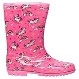 A2Z 4 Kids Regenstiefel für Mädchen, rutschfest, wasserdicht, PVC, Kinder-Gummistiefel, Schneeschuhe, Galoschen-Einhorn-Design, leichter Gummistiefel, Alltag, perfekte Outdoor-Abenteuer, rose, 27 EU