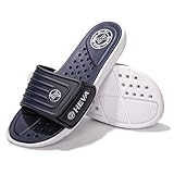 HEVA Slide Badeschuhe Herren Sommer Sandalen (Navy/Weiß01, 43)