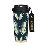 linqin Chic Butterflies Kaffeebecher für Damen, Togo-Becher mit Deckel, Edelstahl, isoliert, Autobecher für heiß und kalt, 480 ml, auslaufsicher