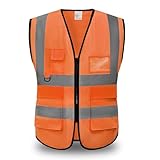 YUANVEST Sicherheitswesten Warnweste,Hohe Sichtbarkeit Reflektierende Sicherheitsweste,2-Zoll Reflektierende Streifen Hohe Sichtbarkeit Weste,Erfüllt ANSI/ISEA Standards(Orange-M)