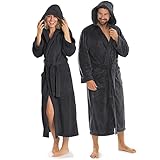 aqua-textil XS-XXXL Bademantel Kapuze Uni lang aufgesetzte Taschen Damen Herren Unisex Mikrofaser Kuschelfleece Morgenmantel, Sauna, Spa, Pool, Bad, flauschig und komfortabel - OEKO-TEX Malibu