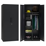 STEELSØN Regulus Metallschrank abschließbar – Garderobenschrank mit 6 Fächern und 1 Kleiderstange – Spind Schrank mit Doppeltüren – Mehrzweckschrank Schwarz – Kleiderschrank Metall 165x40x80 cm