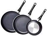 Amazon Basics 3-teiliges Bratpfannen-Set mit Antihaftbeschichtung, Größen: 20 cm, 25 cm und 30 cm, Schwarz