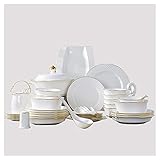 60-teiliges elegantes milchig-weißes Porzellan-Geschirr-Set – komplette Geschirr-Kollektion für Schüsseln, Suppenteller, Dessertteller und Speiseteller – perfekt für Zuhause und Unterhaltung