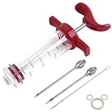 Ofargo Marinadenspritze aus Kunststoff mit Fleischnadel zum Anschrauben für Grill, 30 ml, Rezept-E-Book (Download PDF, evtl. nicht in deutscher Sprache), Rot