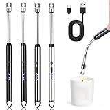 4er Set Stabfeuerzeug, Elektrisch Feuerzeug Lichtbogen Feuerzeug USB Aufladbar Plasma Kerzenanzünder Langes Feuerzeug für Kerzen Anzünden, Grill, Camping, Kamin(Schwarz, Grau)